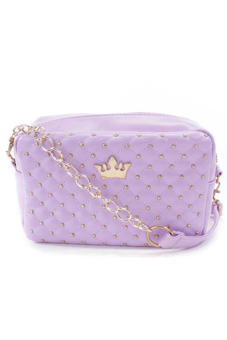 Lavender High Polish Crown Accent Studded Textured Handbag