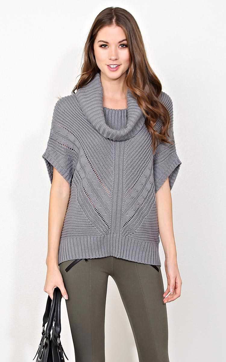 Aimee Cowl Neck Sweater Knit Top - SML - Med Grey in Size Small by Styles For Less