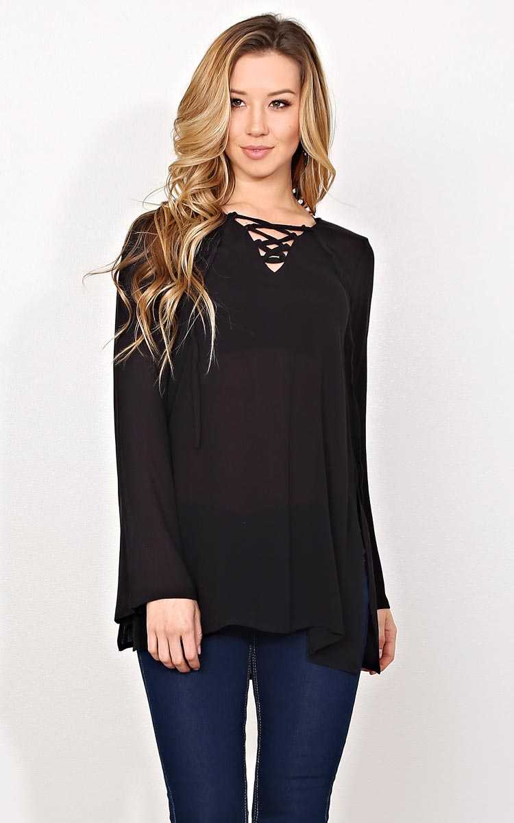 Gabrielle Gauze Woven Tunic - - Black in Size by Styles For Less