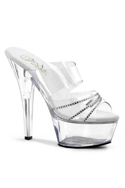 Clear Strappy Rhinestone Slip On High Heels