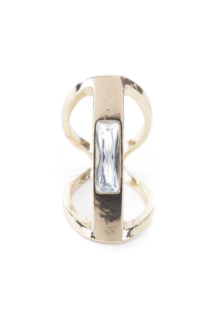 Gold Cutout Centered Faceted Rhinestone Ring