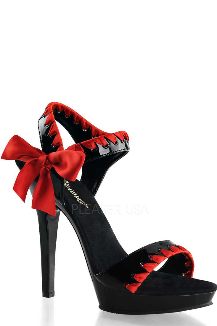 Black Red Whip Stitched Bow Tie High Heels Patent