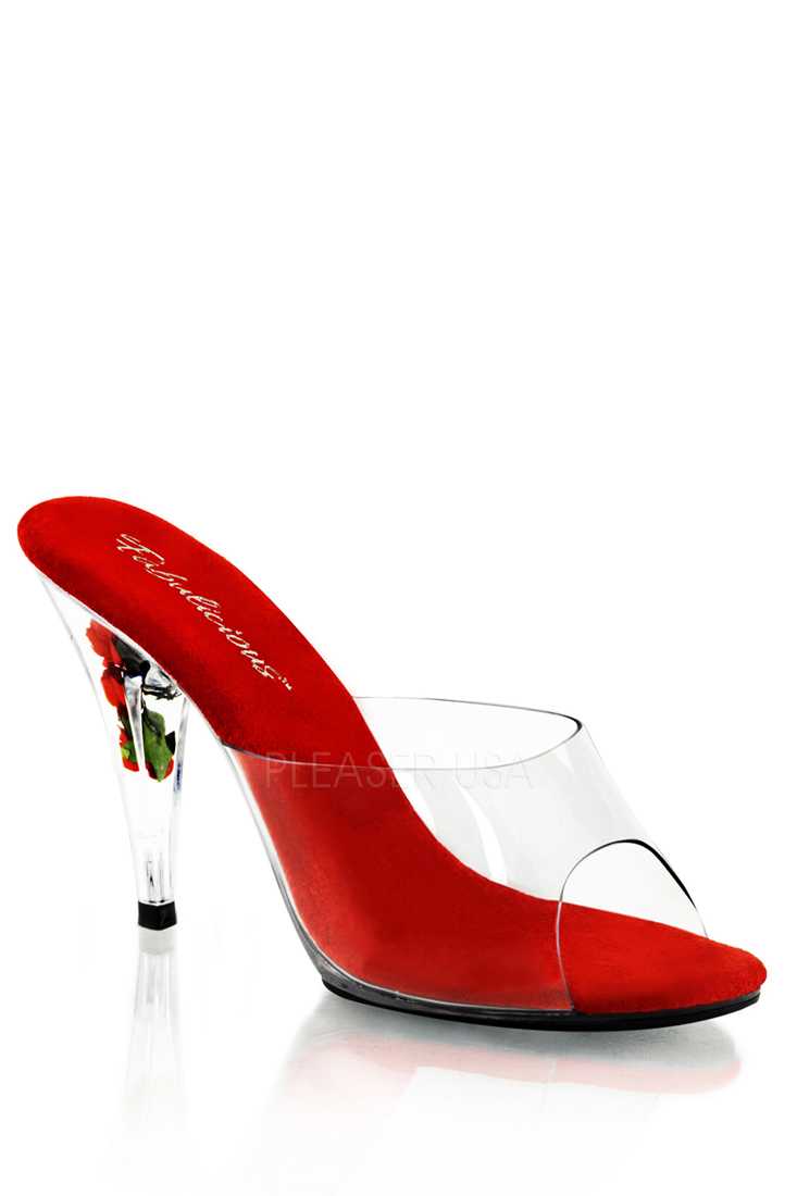 Red Clear Slip On Rose High Heels Plastic