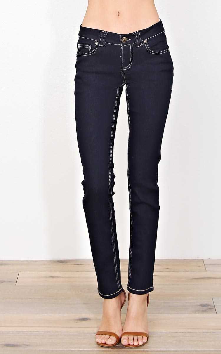 Taking My Time Dark Denim Skinnies - Dark Denim in Size by Styles For Less