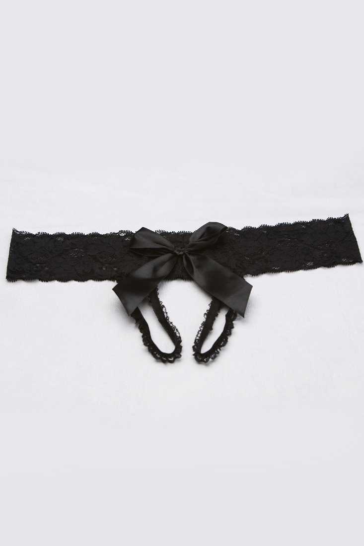 Black Lace Band Open Front Panty