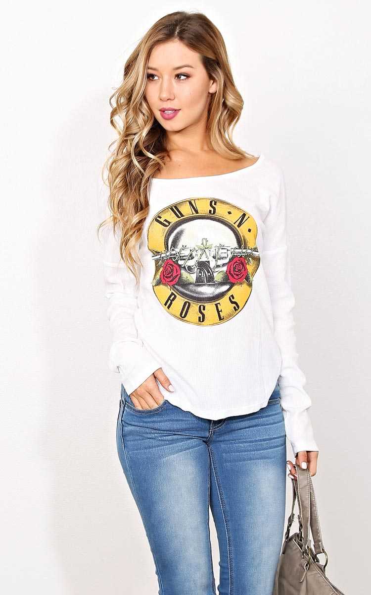 GUNS N ROSES Thermal Knit Top - LGE - Charcoal in Size Large by Styles For Less