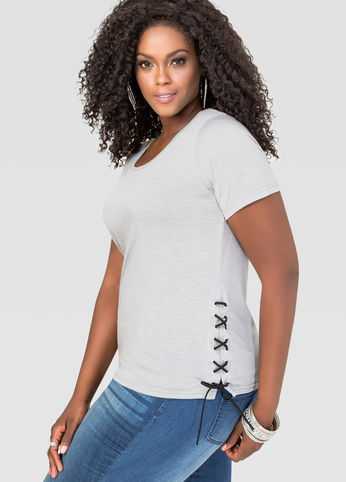 Lace-Up Side Scoop Neck Tee