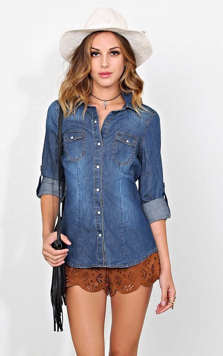 Jet Set Chambray Top - Dark Denim in Size X-Large by Styles For Less
