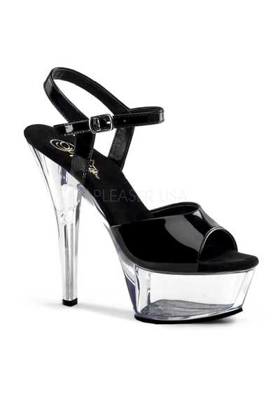 Clear Black Patent Strappy Peep Toe Platform High Heels