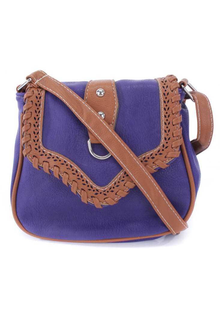 Purple Two Tone Faux Leather Saddle Handbag