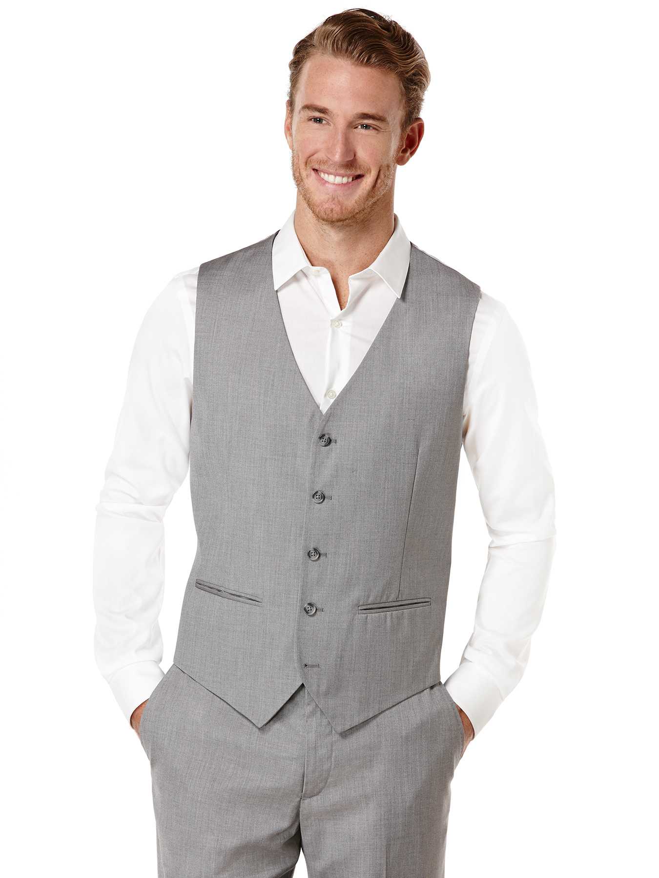 Perry Ellis Regular Fit Herringbone Suit Vest