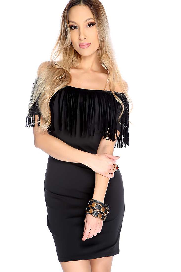 Sexy Black Off Shoulders Fringe LBD