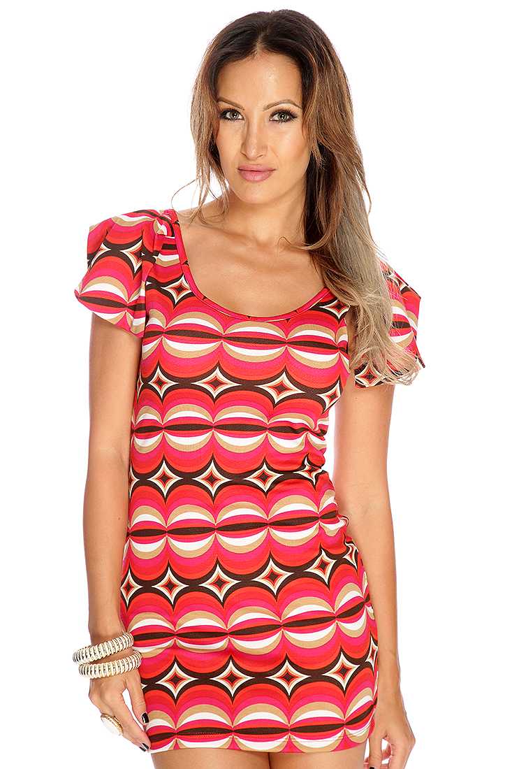 Red Pattern Design Sexy Bodycon Party Dress