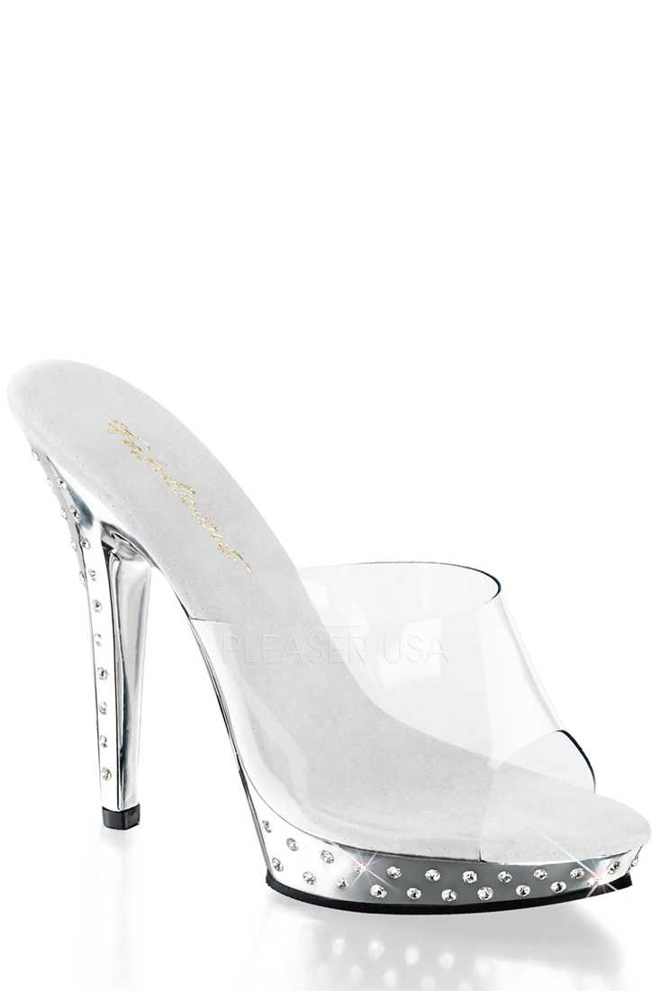 Clear Silver Chrome Rhinestone Peep Toe High Heels PVC