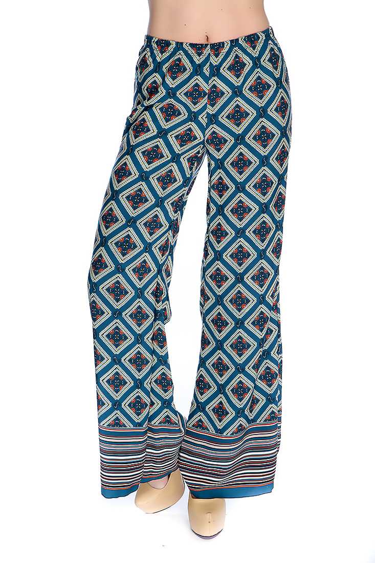 Teal Orange Prints Wide Leg Pants