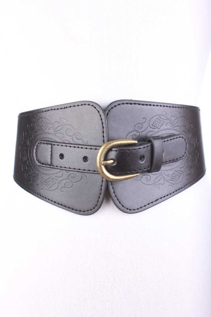 Black Floral Embossed Cute Belt