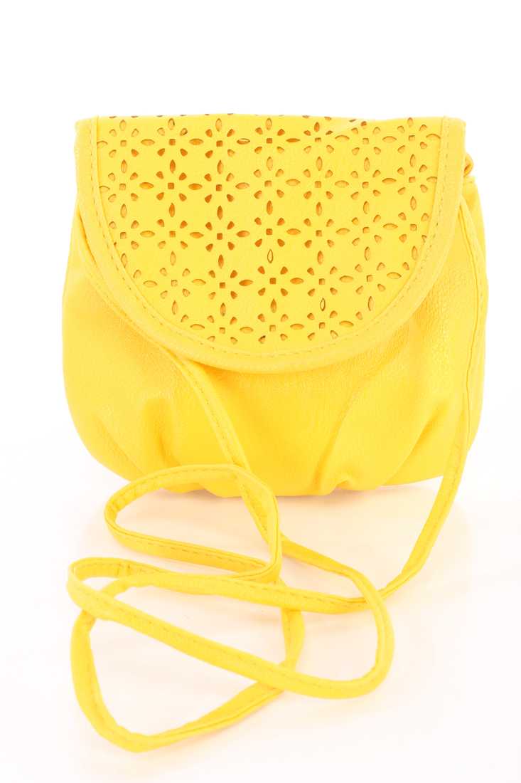 Yellow Perforated Detail Cross Body Mini Handbag