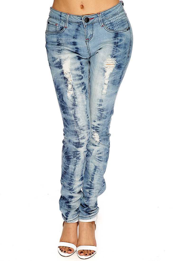 Acid Wash Distressed Denim Pants