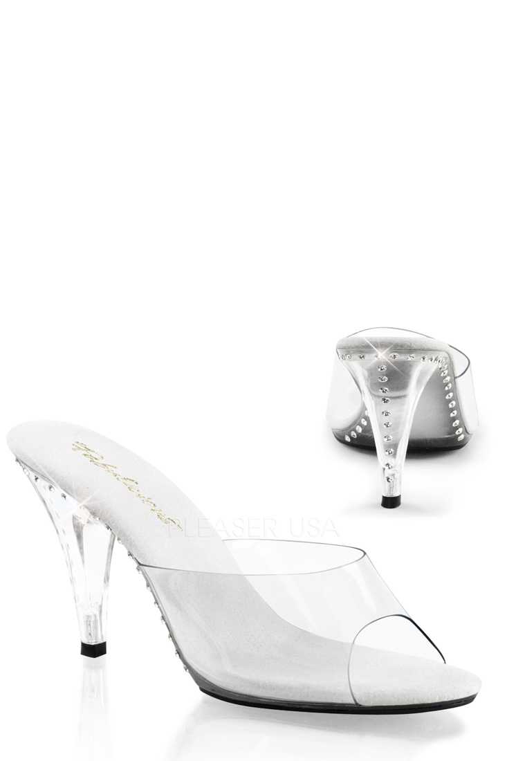 Clear Rhinestone Accent Slip On High Heels Plastic