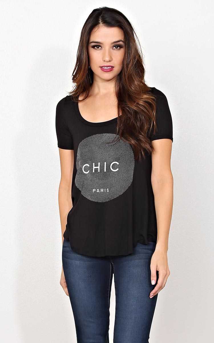 CHIC PARIS Graphic Tee - SML - Black in Size Small by Styles For Less