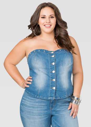 Button Front Jean Bustier