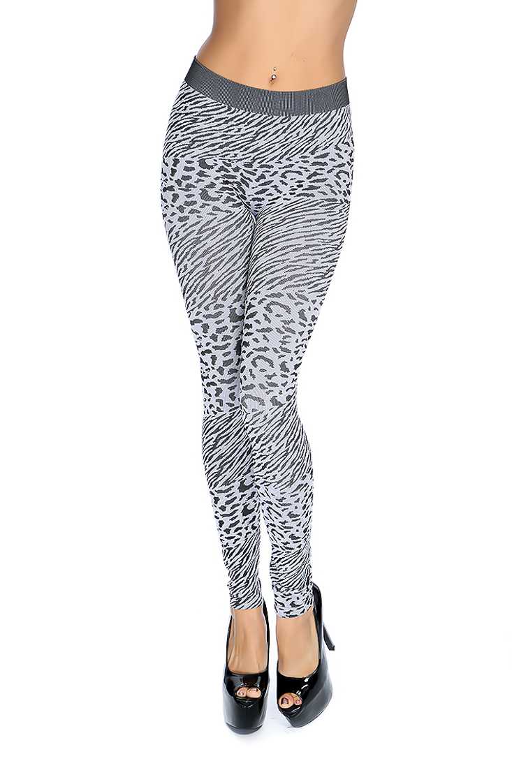 Grey Black Animal Print Causal Leggings