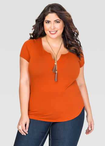 Notched Scoop Neck Tee