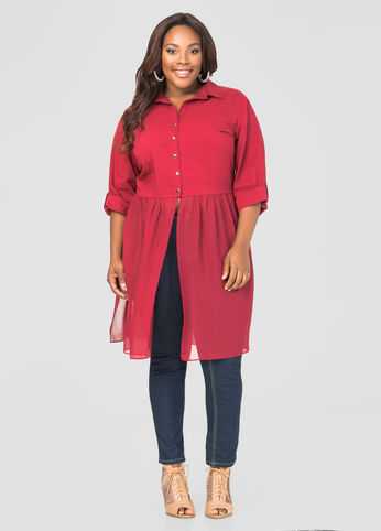 Chiffon Hem Button Front Shirt