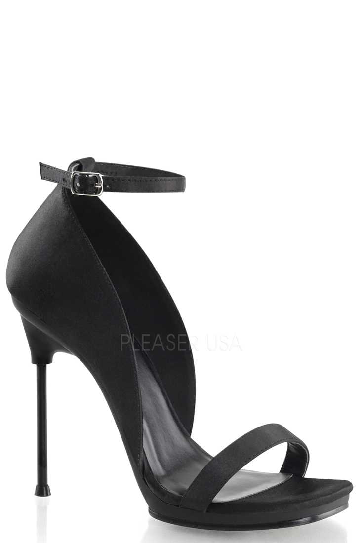 Black Satin Dorsay Arched Ankle Sandal High Heels
