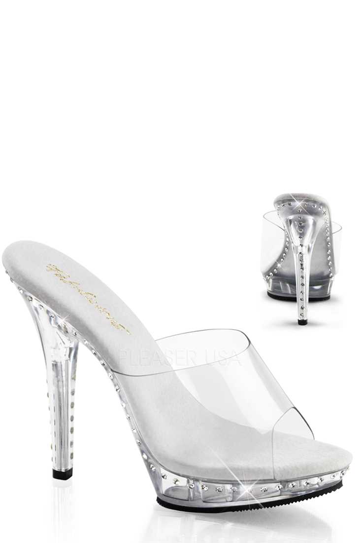 Clear Clear Rhinestone Slip On High Heels PVC