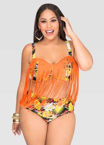 Tropical Fringe Underwire Bra Bikini Top