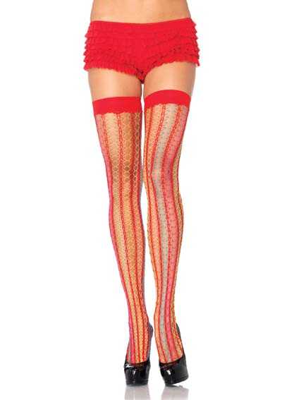 Red Rainbow Thorn Net Thigh Highs