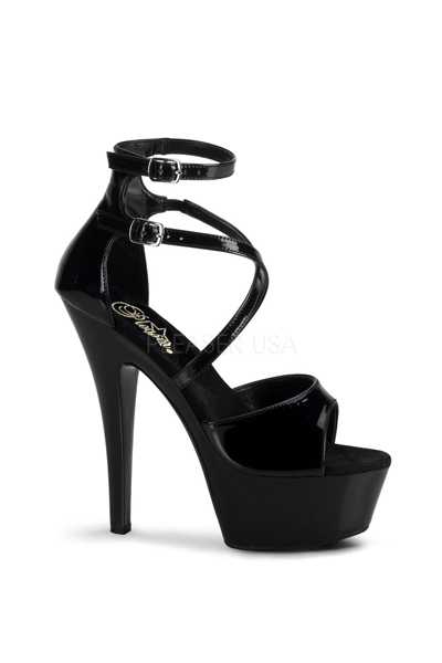 Black Patent Faux Leather Strappy Platform High Heels