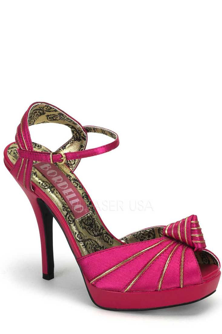 Fuchsia Metallic Piping Knotted Vamp High Heels Satin