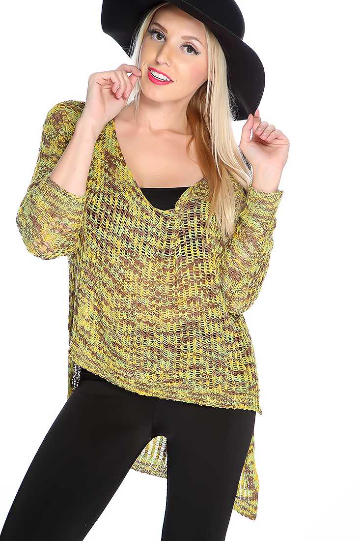 Lime Mocha Knitted High Low Sweater Top