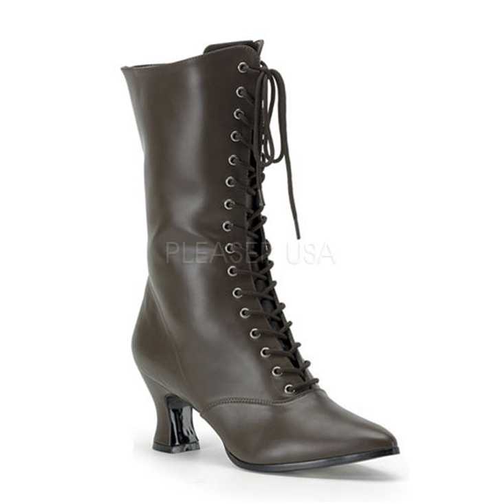 Brown Faux Leather Victorian Pioneer Boots