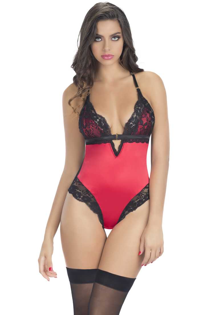 Red Black Two Tone Lace Intimates Teddy Set
