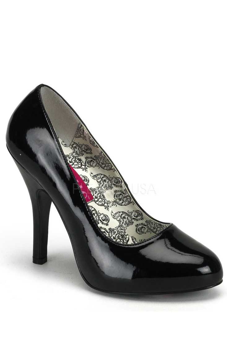 Black Closed Toe Pump High Heels Patent Faux Leather