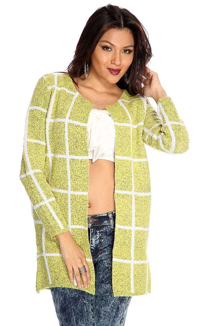 Lime Checker Pattern Open Front Outerwear