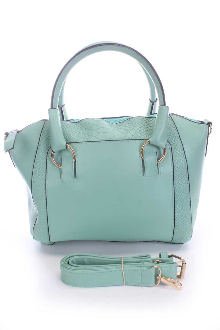 Mint Zipper Closure Faux Leather Handbag