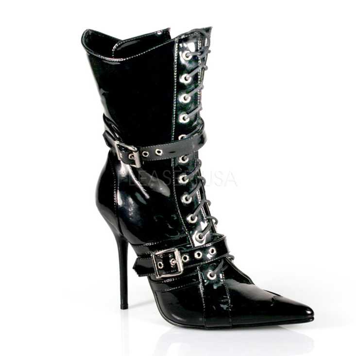 Black Lace Up Strappy Single Sole Booties Patent