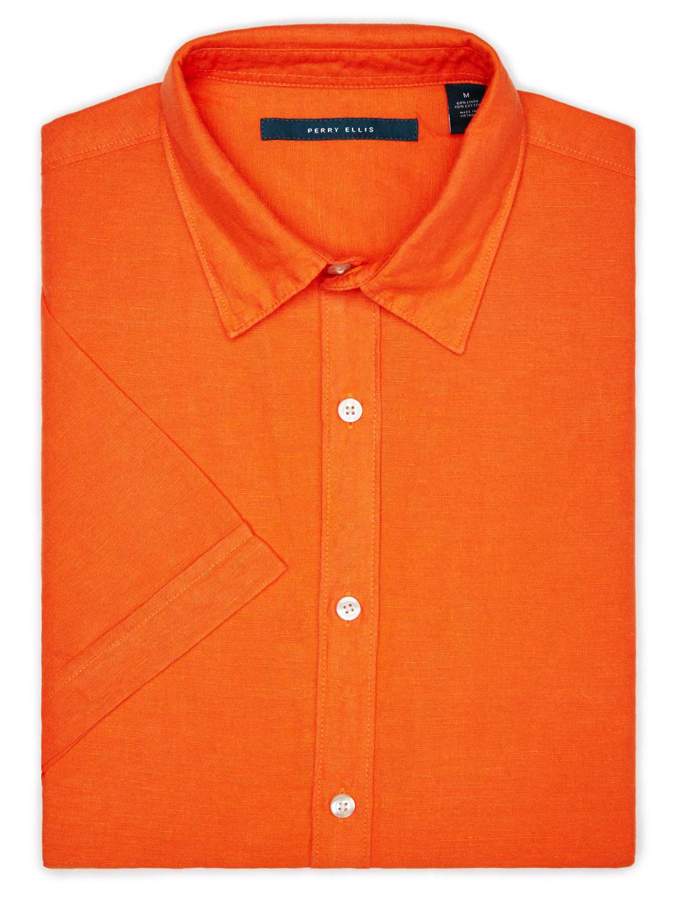 Perry Ellis Short Sleeve Solid Linen Shirt