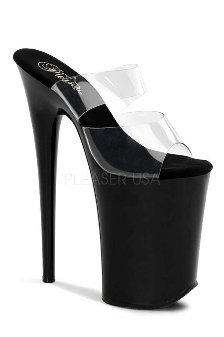 Clear Black Slip On Platform Extreme High Heels PVC