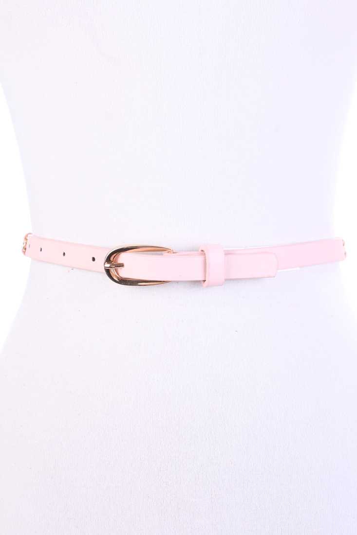 Baby Pink Braided Design Embedded High Polish Chain Accent Belt