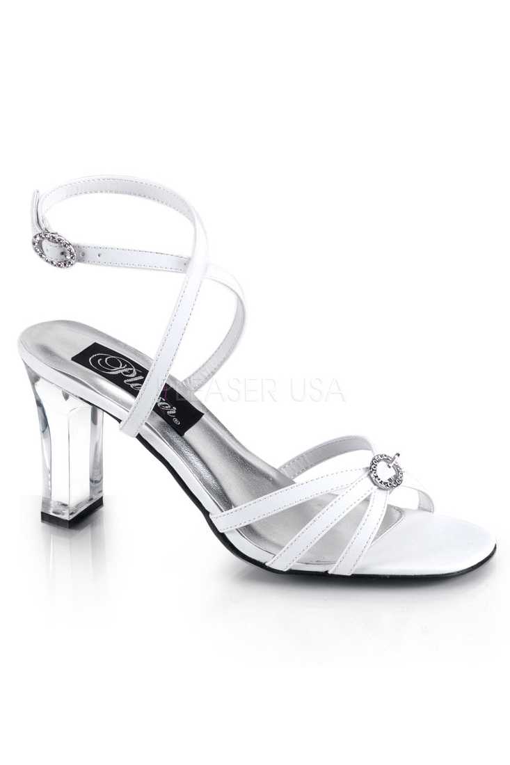 White Strappy Ankle Square Heel Heel Faux Leather