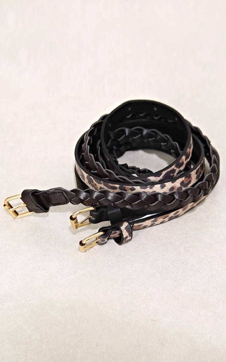 Run Wild 3 Piece Belt Set - N/S - Brown Comb by Styles For Less