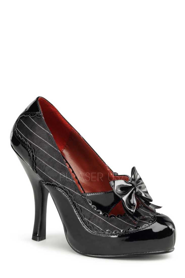 Black Pinstripe Pattern Mafia High Heels Satin