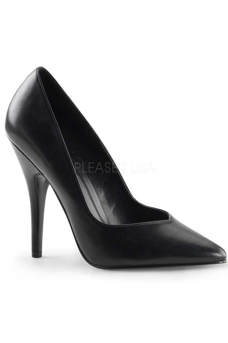 Black Single Sole Pump High Heels Faux Leather