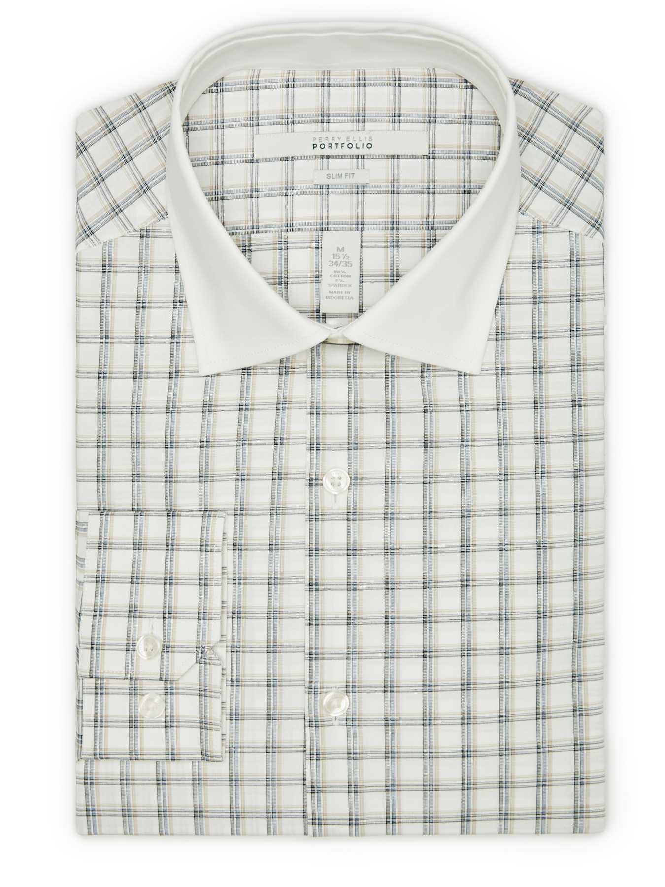 Perry Ellis Slim Fit Offset Tattersall Dress Shirt