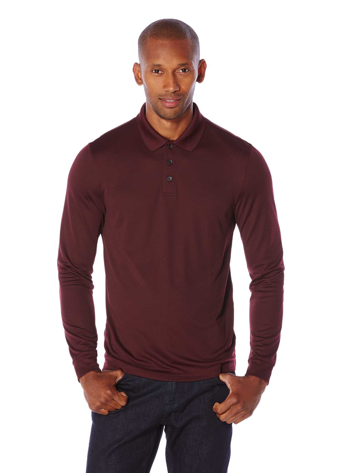 Perry Ellis Long Sleeve Jacquard Polo